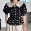 蕾絲花語蕾絲領口澎袖襯衫