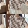 基本款愛心小標條紋短袖上衣