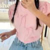 蝴蝶結裝飾短袖上衣