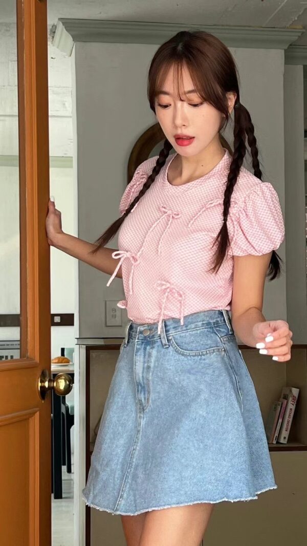 蝴蝶結裝飾短袖上衣