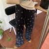 小雛菊刺繡圖案鬆緊腰束口彈性長褲