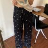 小雛菊刺繡圖案鬆緊腰束口彈性長褲