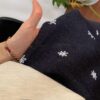 小雛菊刺繡圖案鬆緊腰束口彈性長褲