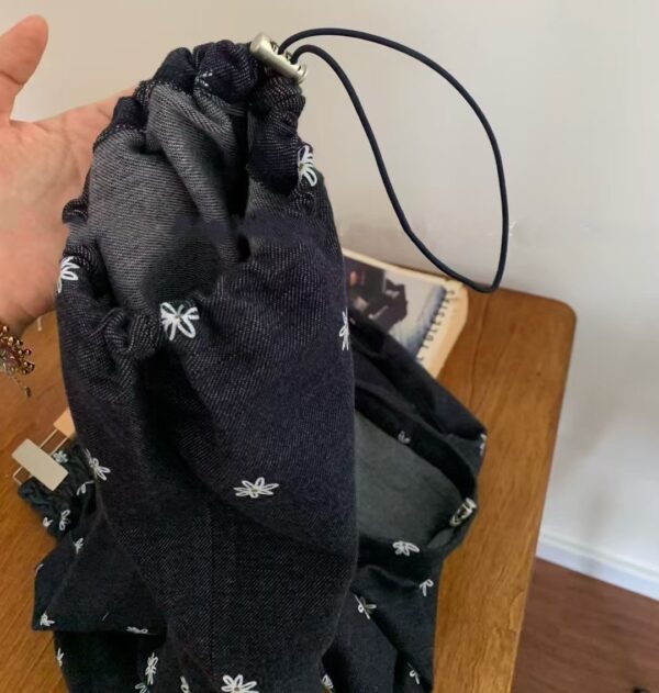 小雛菊刺繡圖案鬆緊腰束口彈性長褲