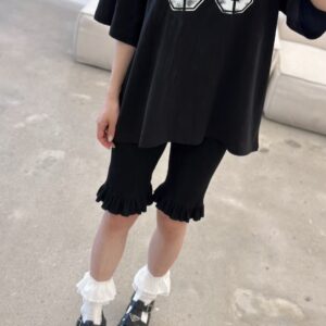 荷葉邊鬆緊腰圍合身五分褲