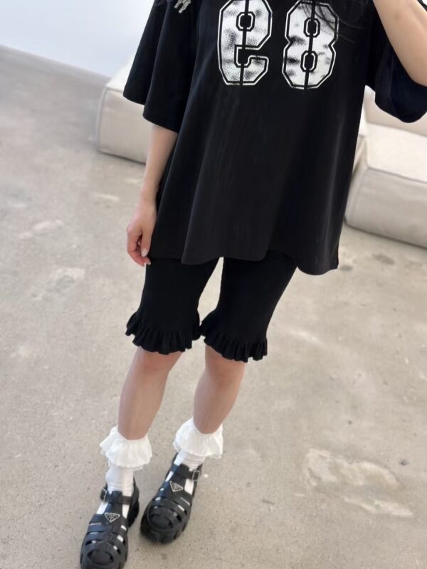 荷葉邊鬆緊腰圍合身五分褲