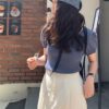 蝴蝶結緞帶配色滾邊短袖T恤