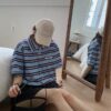 基本款條紋撞色polo領抽繩短版上衣