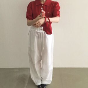 柔光漫步蕾絲腰束口休閒褲