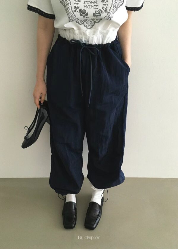 柔光漫步蕾絲腰束口休閒褲