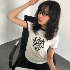 女孩別哭英文輕薄短袖圓領T恤