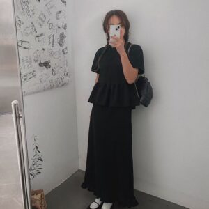舒適棉質荷葉邊長裙