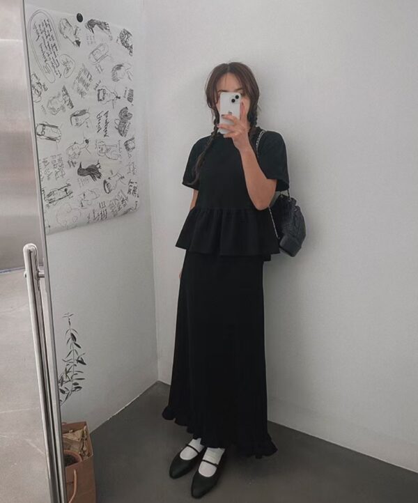 舒適棉質荷葉邊長裙