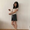一派輕鬆狀色滾邊碎花圖案短袖上衣