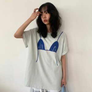 俏皮夏日海灘胸罩圖案設計短袖長版上衣