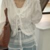 柔光花語蕾絲綁結外套