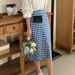 夏日糖果格紋合身窄裙