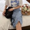 夏日糖果格紋合身窄裙