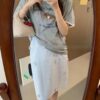 袖口蕾絲拼接可頌蝴蝶結圖案短袖上衣