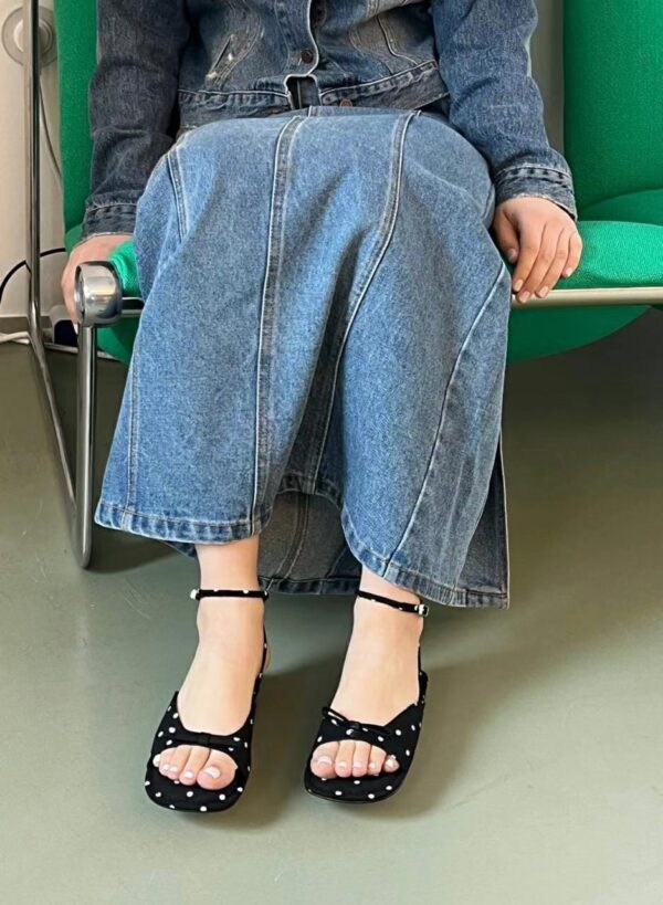 復古女伶蝴蝶結綁帶平底涼鞋