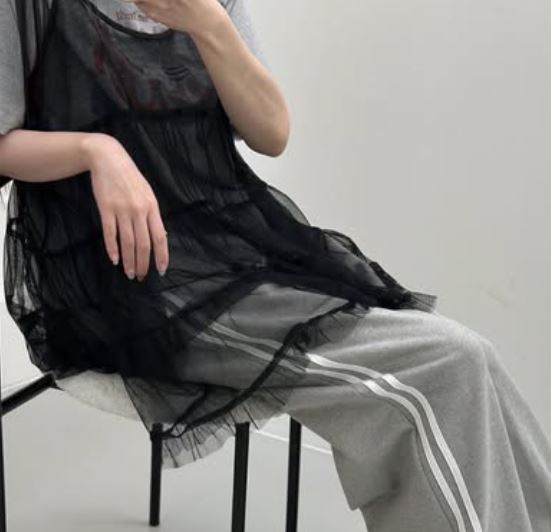 雲朵之吻透膚多層吊帶裙