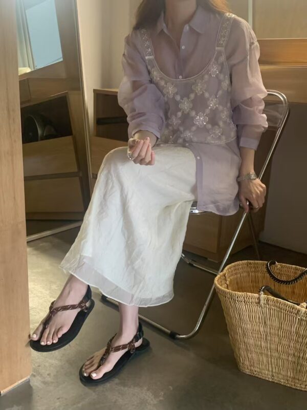 氣質美女皺皺歐根紗長裙
