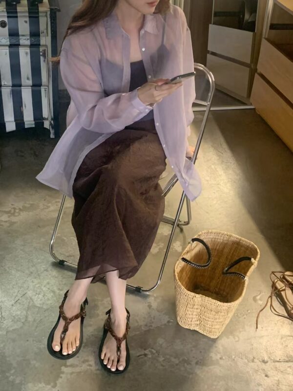 氣質美女皺皺歐根紗長裙