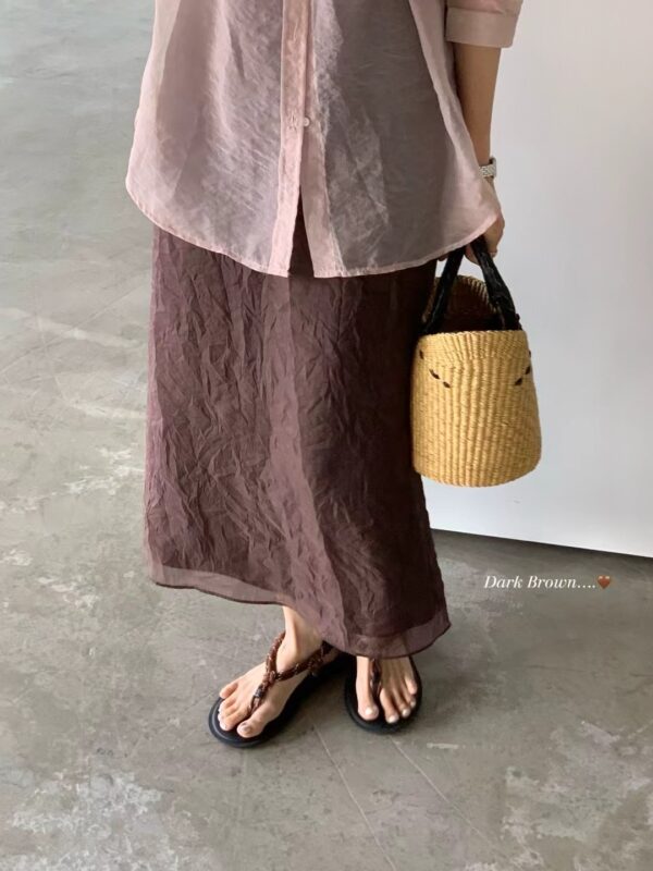氣質美女皺皺歐根紗長裙