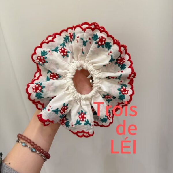 法式浪漫感藍色緞帶蕾絲髮圈
