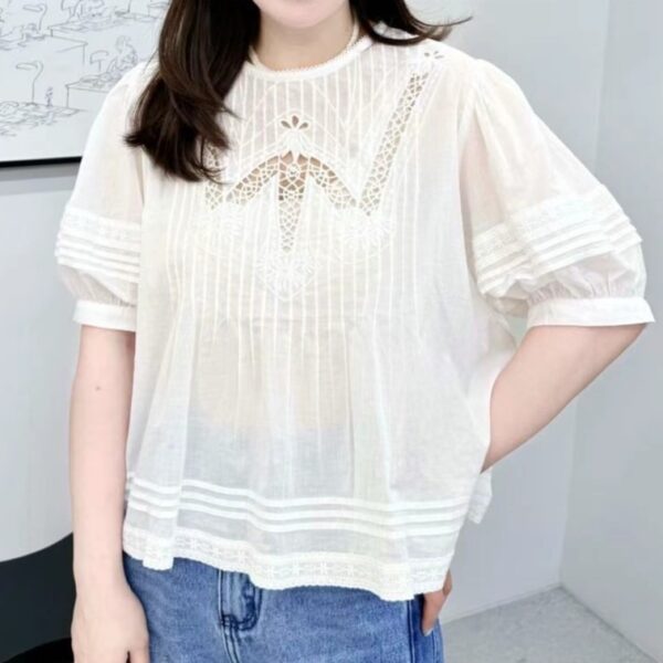 蕾絲雕花澎袖上衣襯衫