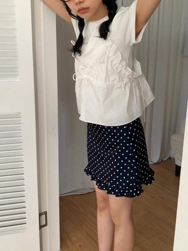 活潑少女系荷葉邊圓點圖案短裙