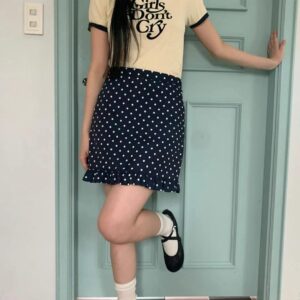 活潑少女系荷葉邊圓點圖案短裙