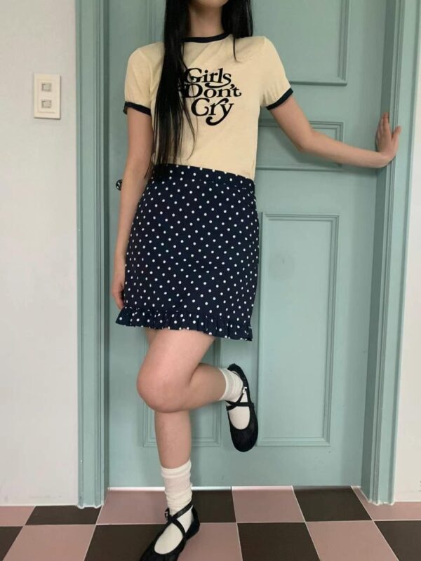 活潑少女系荷葉邊圓點圖案短裙