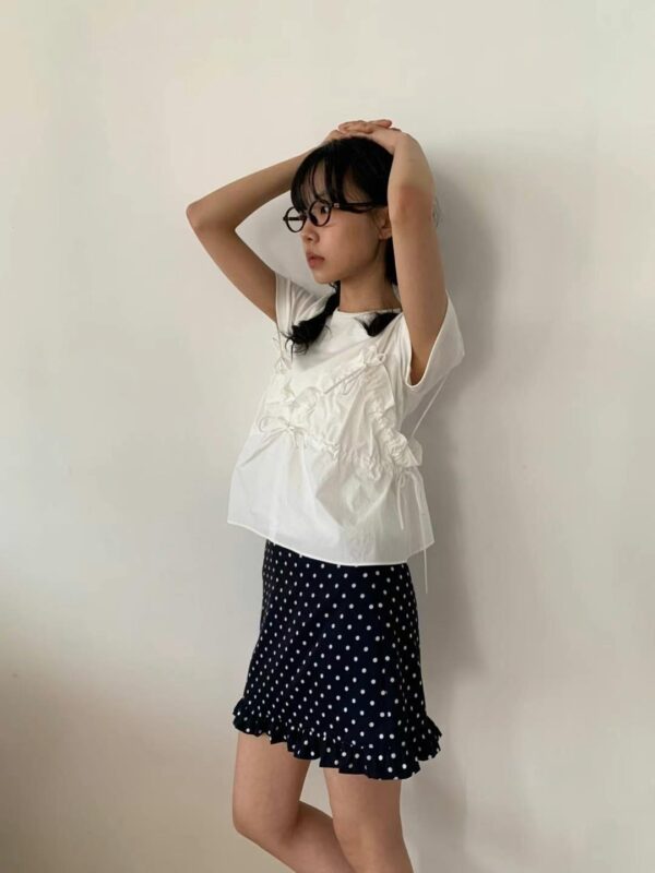 活潑少女系荷葉邊圓點圖案短裙