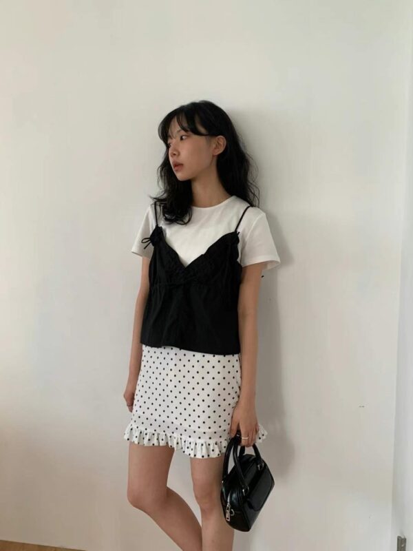 活潑少女系荷葉邊圓點圖案短裙