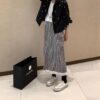 鬆緊腰圍下擺蕾絲格紋長裙