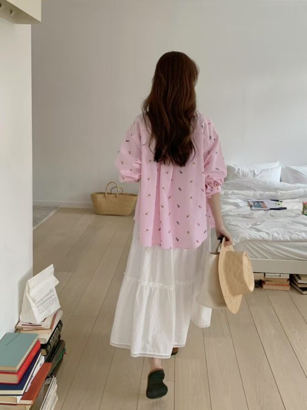 花語綻放花朵刺繡純棉長袖襯衫
