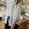 法式浪漫優雅V領七分澎袖襯衫
