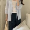 法式浪漫優雅V領七分澎袖襯衫