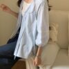 法式浪漫優雅V領七分澎袖襯衫
