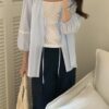 法式浪漫優雅V領七分澎袖襯衫
