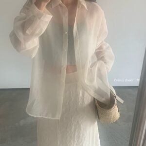 透膚感優雅氣質長袖襯衫