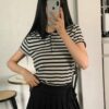簡單生活短袖翻領條紋合身上衣