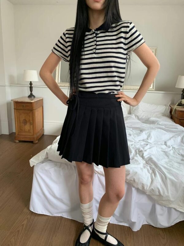 簡單生活短袖翻領條紋合身上衣