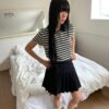 簡單生活短袖翻領條紋合身上衣