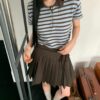 簡單生活短袖翻領條紋合身上衣