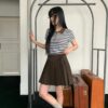 簡單生活短袖翻領條紋合身上衣