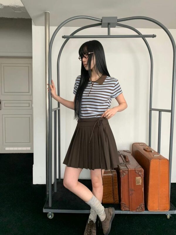 簡單生活短袖翻領條紋合身上衣