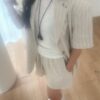 漫光日記直條紋亞麻材質短袖西裝外套