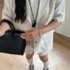 漫光日記直條紋亞麻材質短袖西裝外套